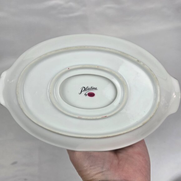 Sango Plantina Gravy Boat with Underplate Gray Band Platinum Trim - Picture 16 of 16